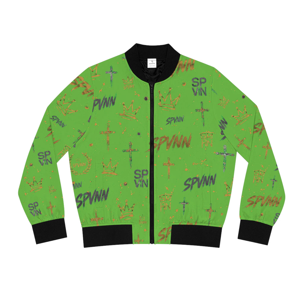 Green 'SPVNN' Pattern Bomber Jacket