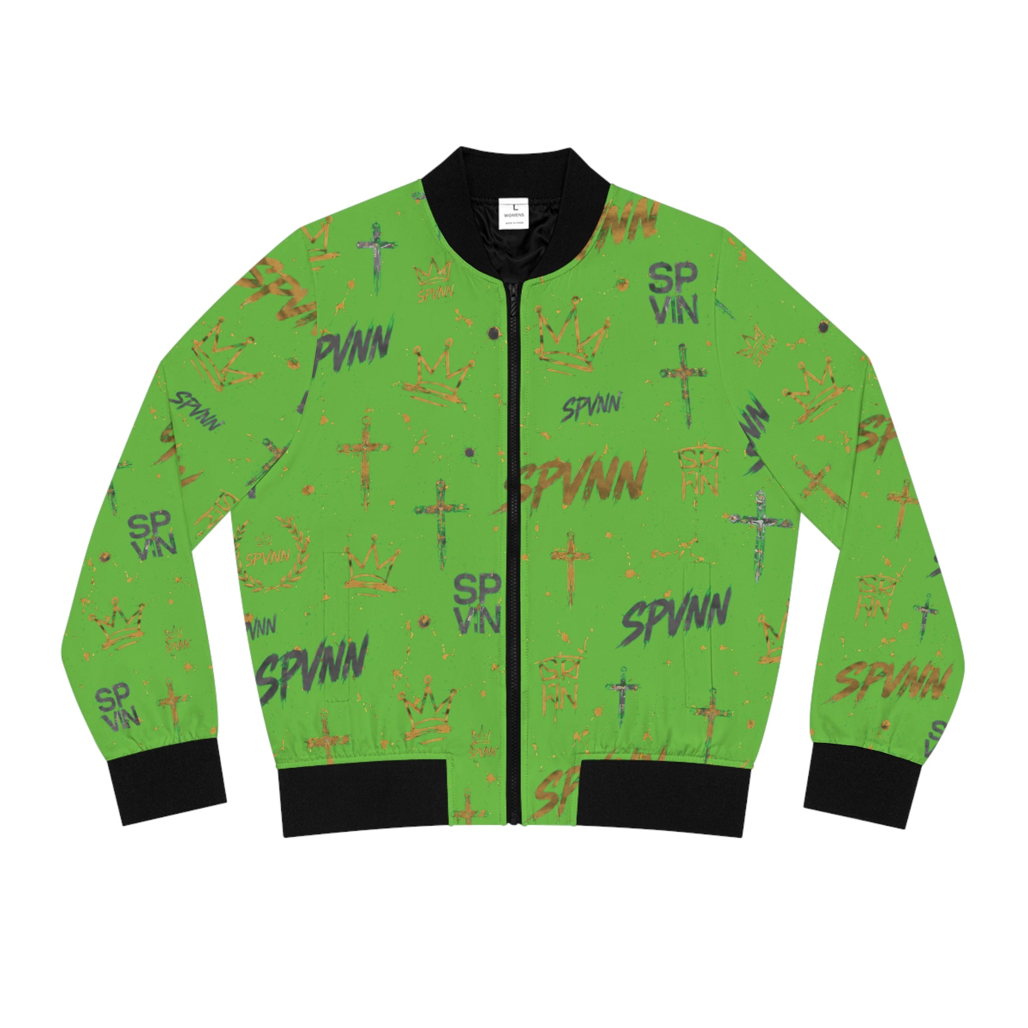 Green 'SPVNN' Pattern Bomber Jacket