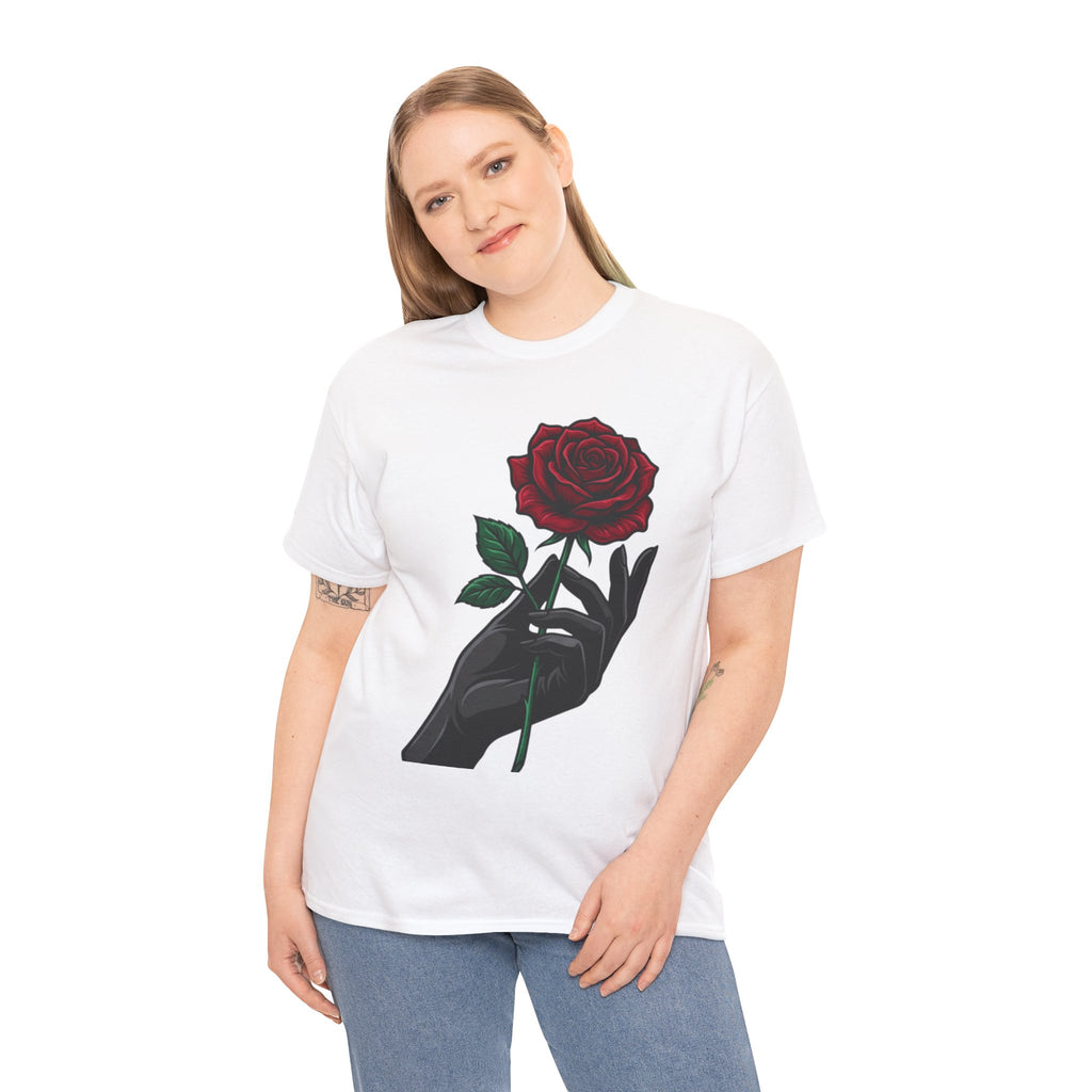 Rose & Hand Graphic Tee — Dark Aesthetic Floral T-Shirt