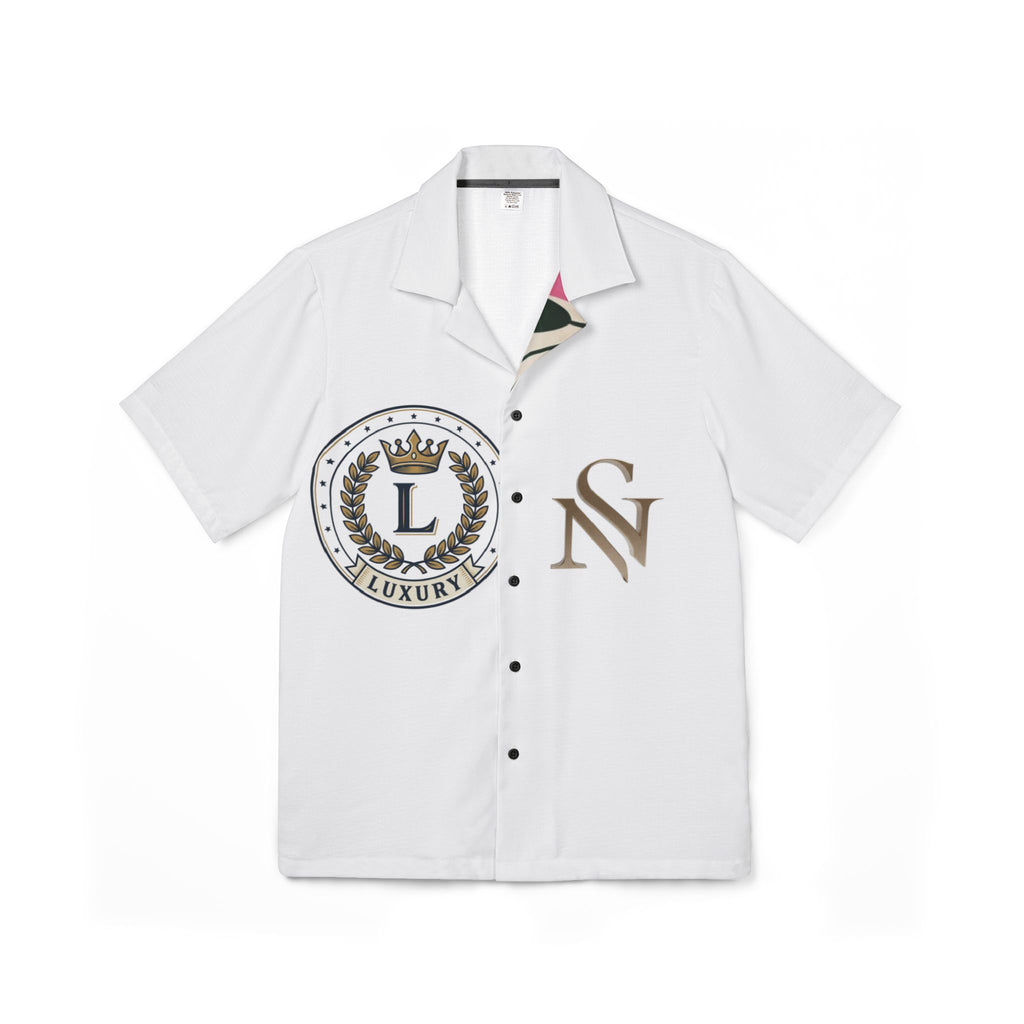 Luxury Crest Hawaiian Camp Shirt — Monogram L & N Short Sleeve Button-Up