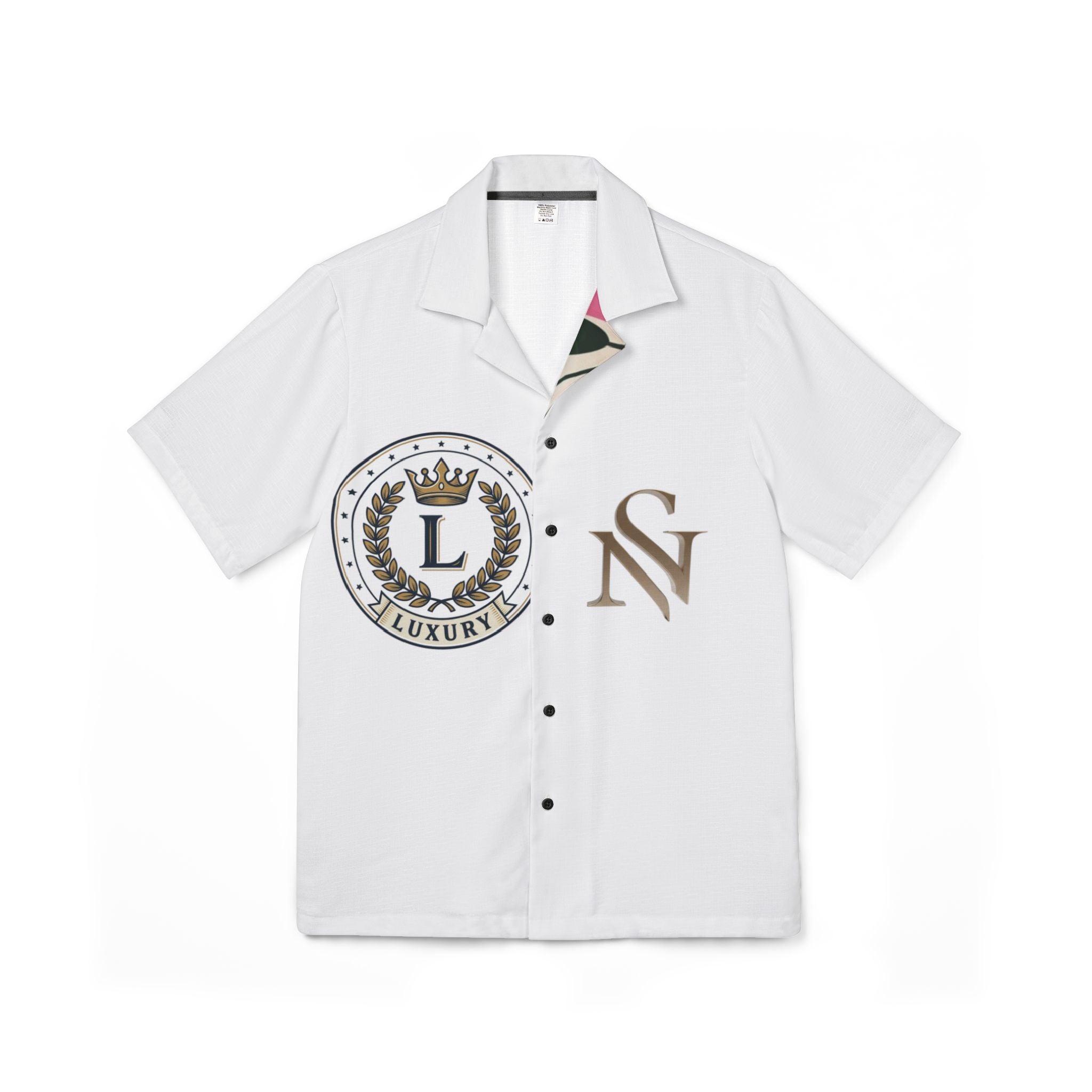 Luxury Crest Hawaiian Camp Shirt — Monogram L & N Short Sleeve Button-Up