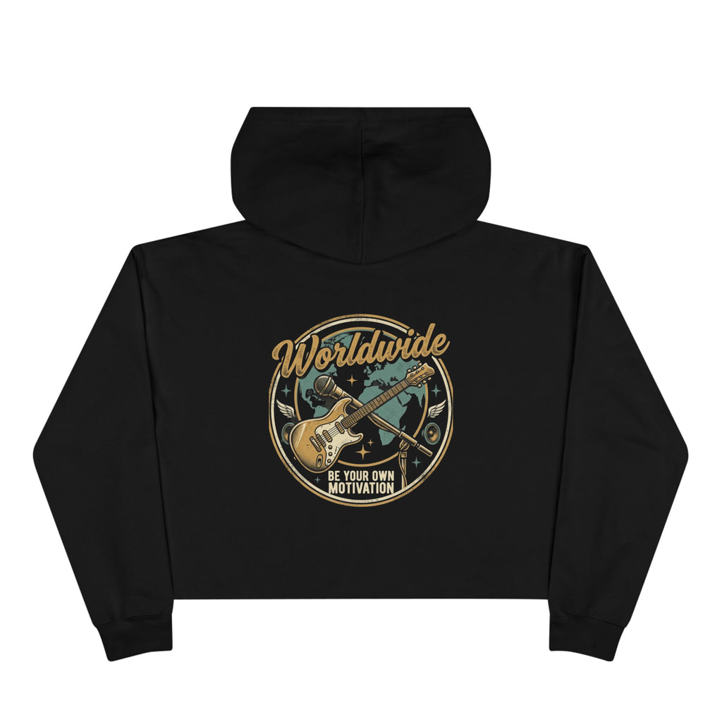 Worldwide Rock Band Crop Hoodie — "Play Your Own Motown" Guitar Graphic