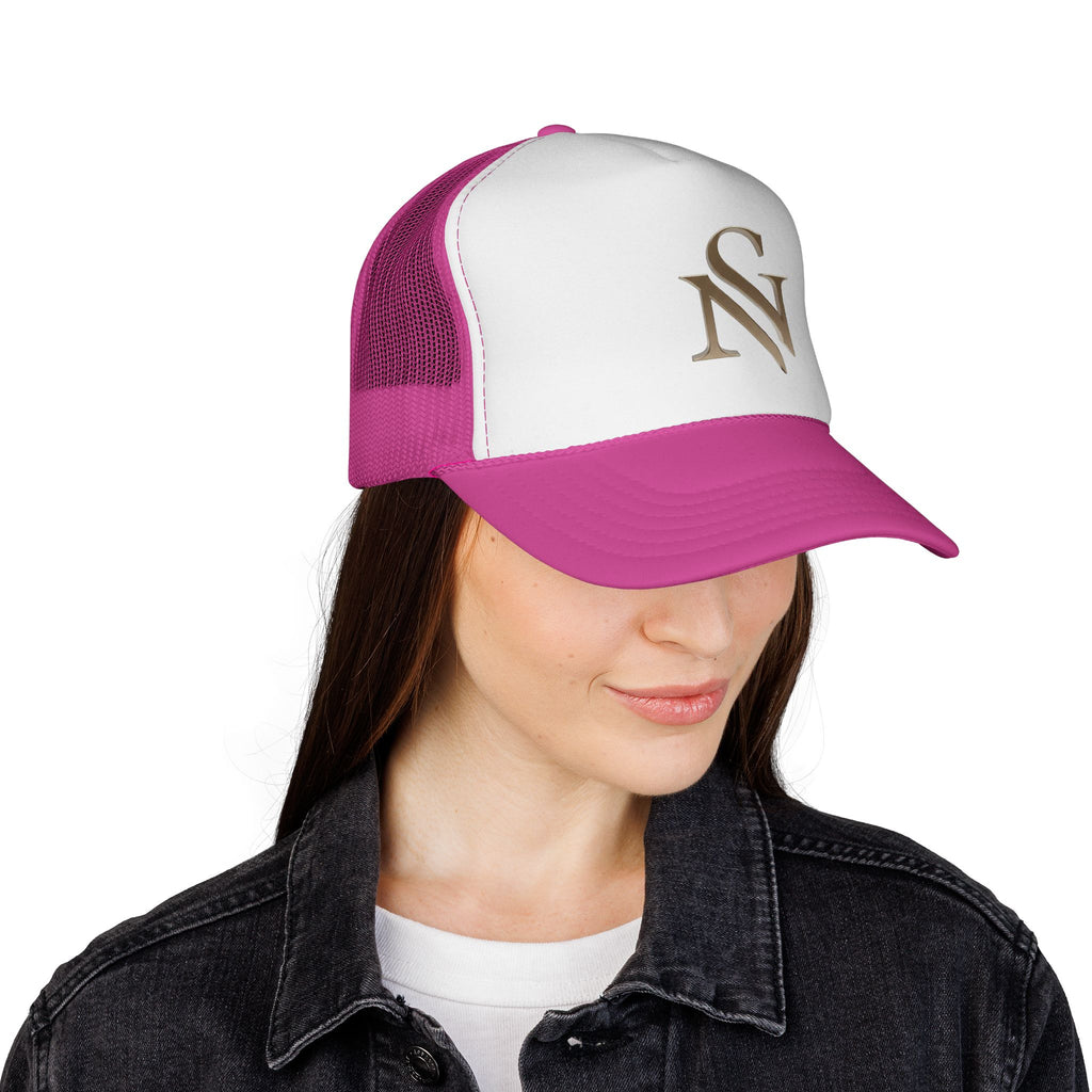 Embroidered 'SN' Monogram Trucker Cap — Classic Mesh Baseball Hat