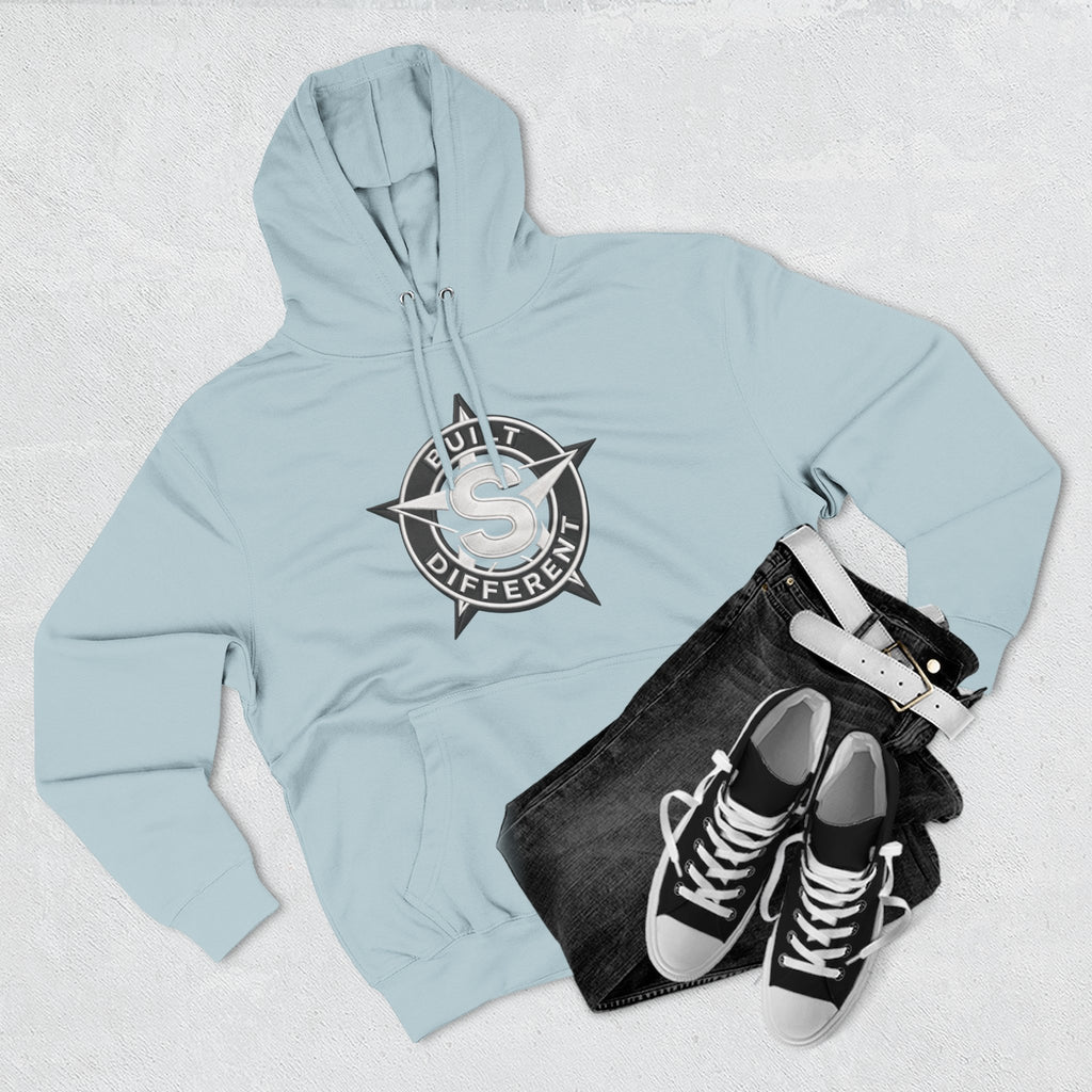 Built Different Logo Hoodie — Vintage Compass Emblem Fleece Hoodie