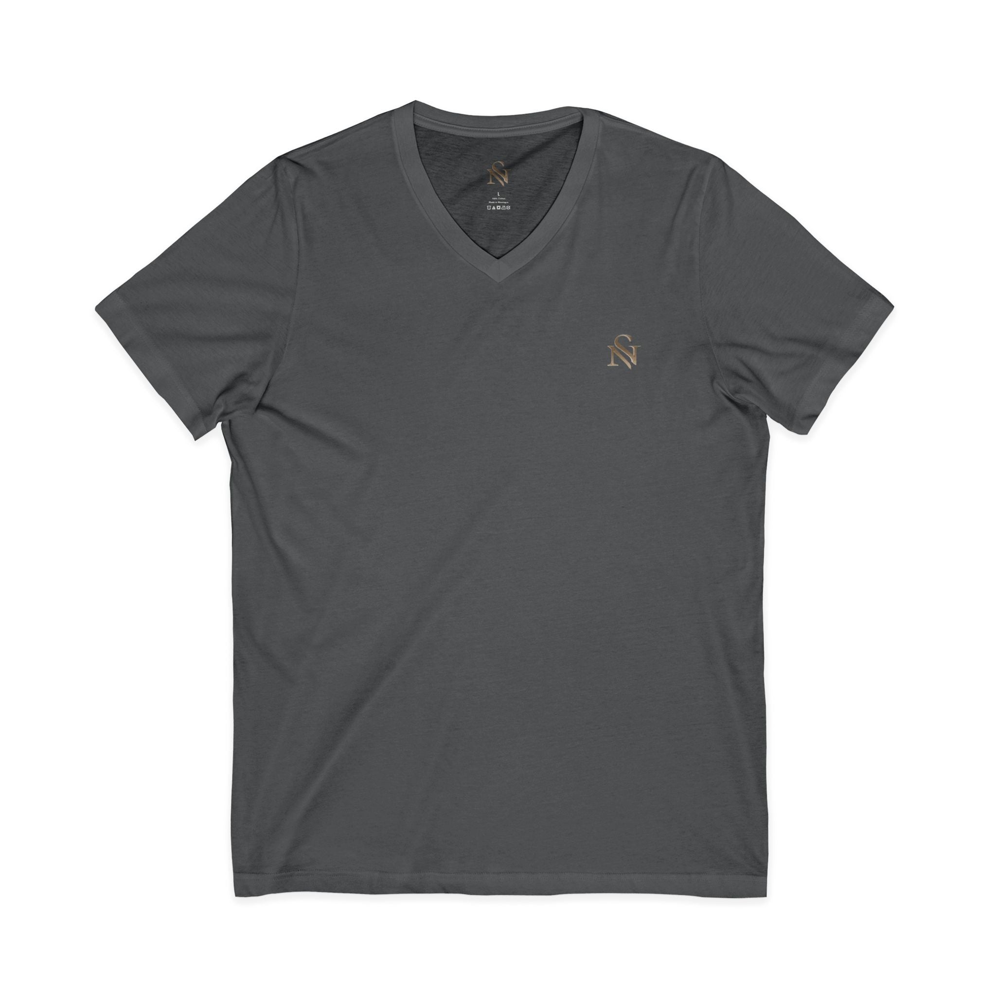 Minimal White V-Neck Tee — Small Chest Monogram Tee
