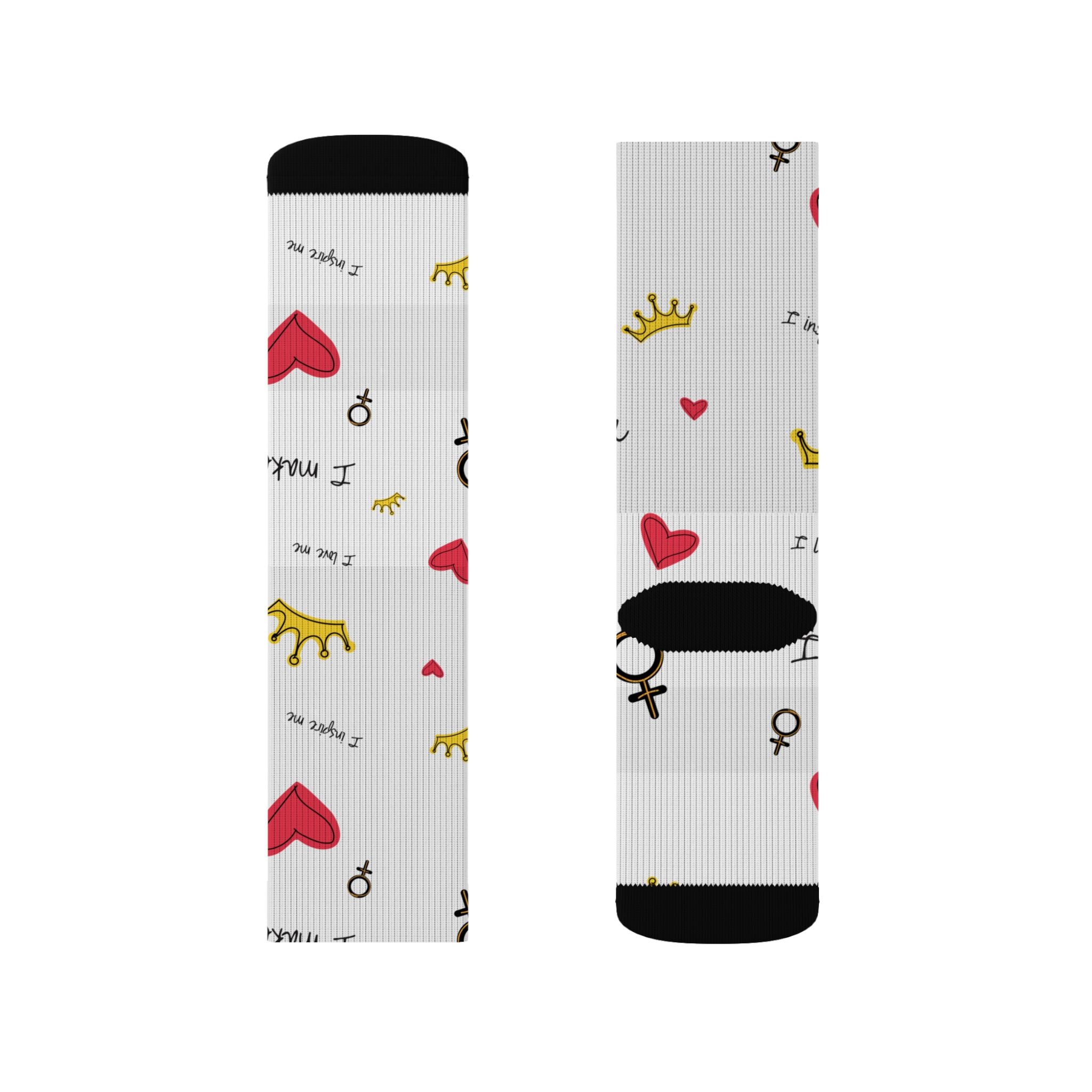 SPVNN Women's Crown & Heart Sublimation Socks — 'You Inspire Me' Pattern