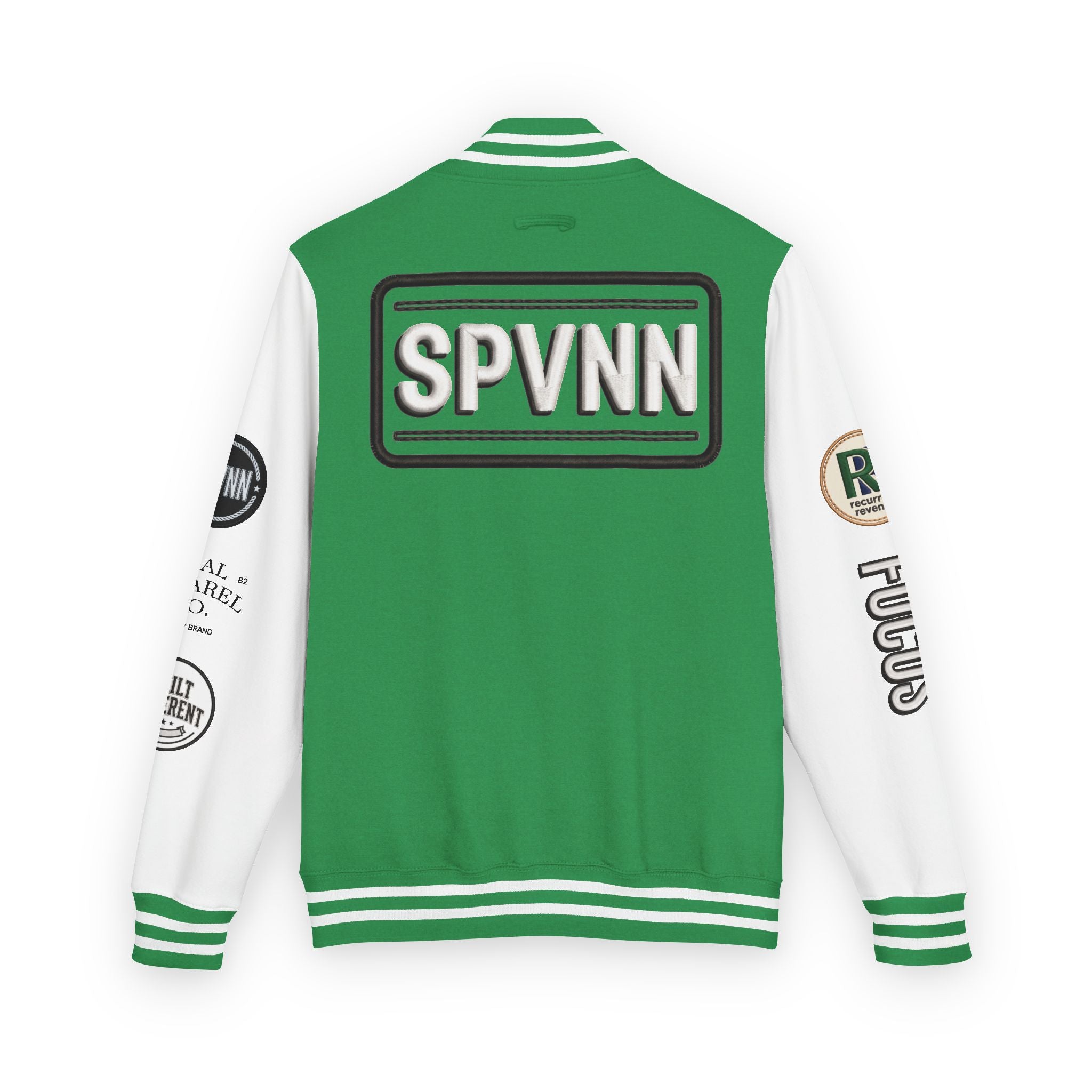 SPVNN Red & White Varsity Letterman Jacket – Embroidered Patch Logo