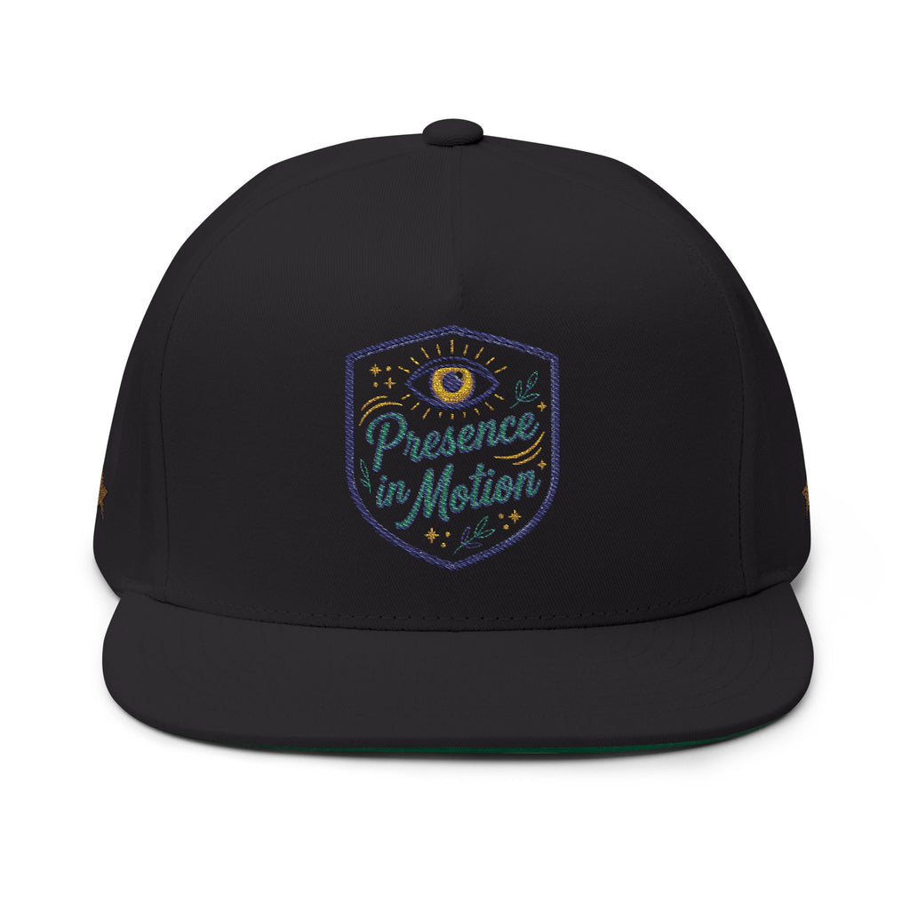 Embroidered Flat Bill Cap - "Presence in Motion" Eye Patch Design
