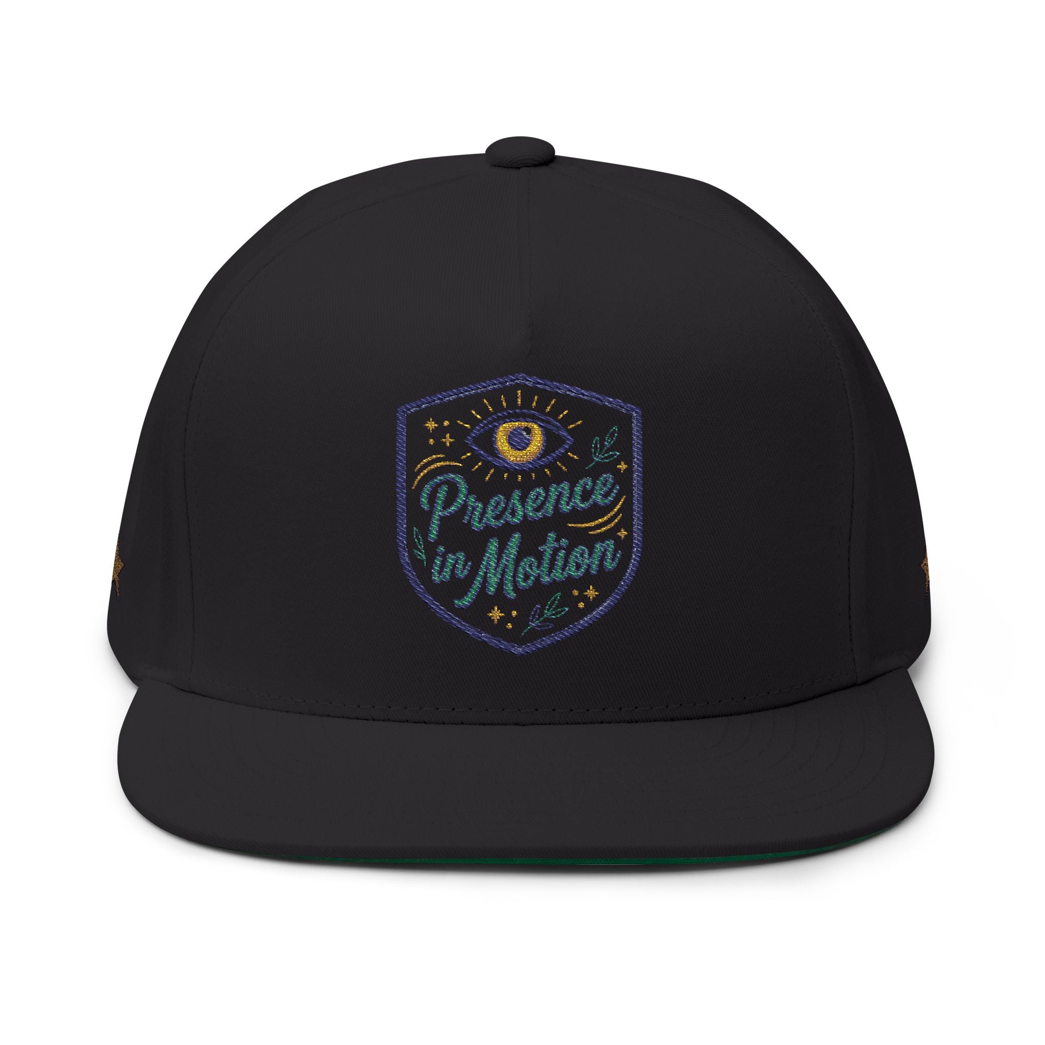 Embroidered Flat Bill Cap - "Presence in Motion" Eye Patch Design