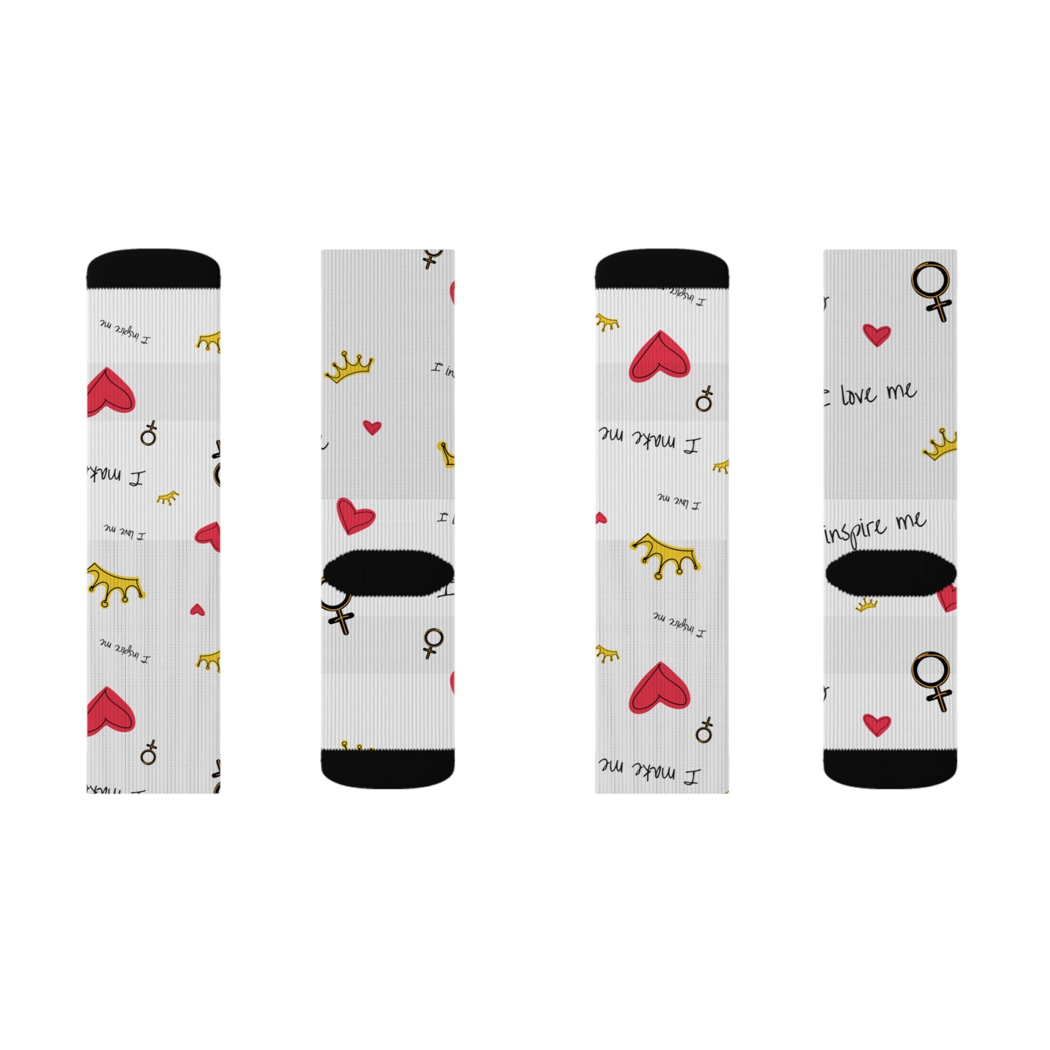 SPVNN Women's Crown & Heart Sublimation Socks — 'You Inspire Me' Pattern