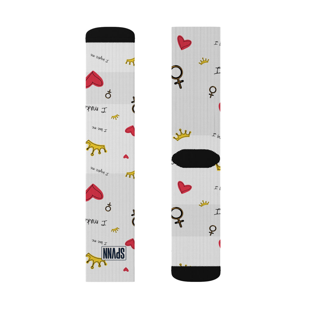 SPVNN Women's Crown & Heart Sublimation Socks — 'You Inspire Me' Pattern