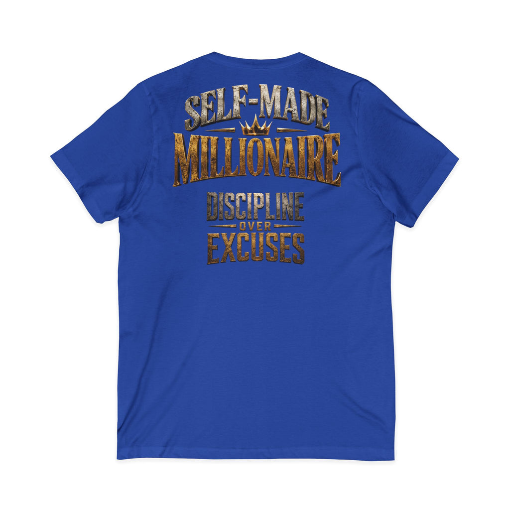 V-Neck Tee - "Self-Made Millionaire" Motivational Graphic T-Shirt