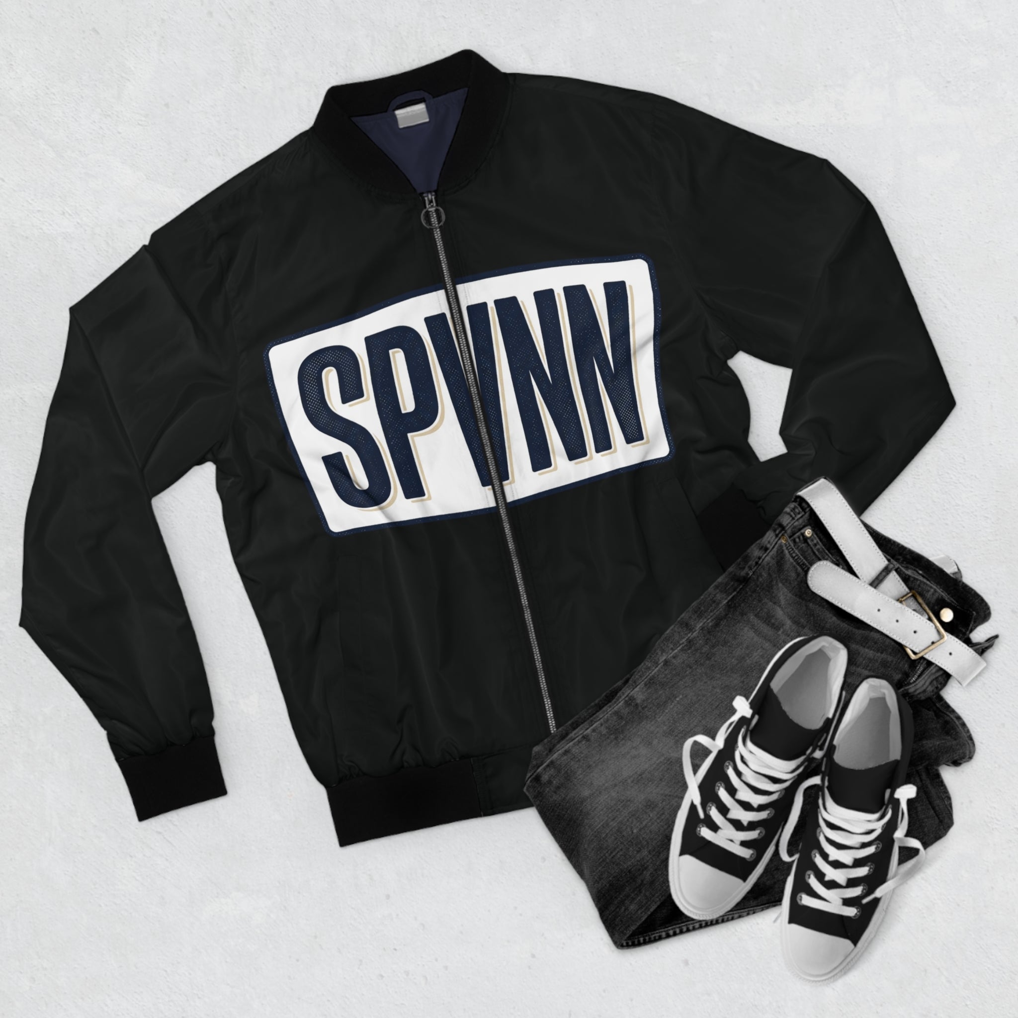 SPVNN Racing Bomber Jacket — Checkered Flag Streetwear Jacket