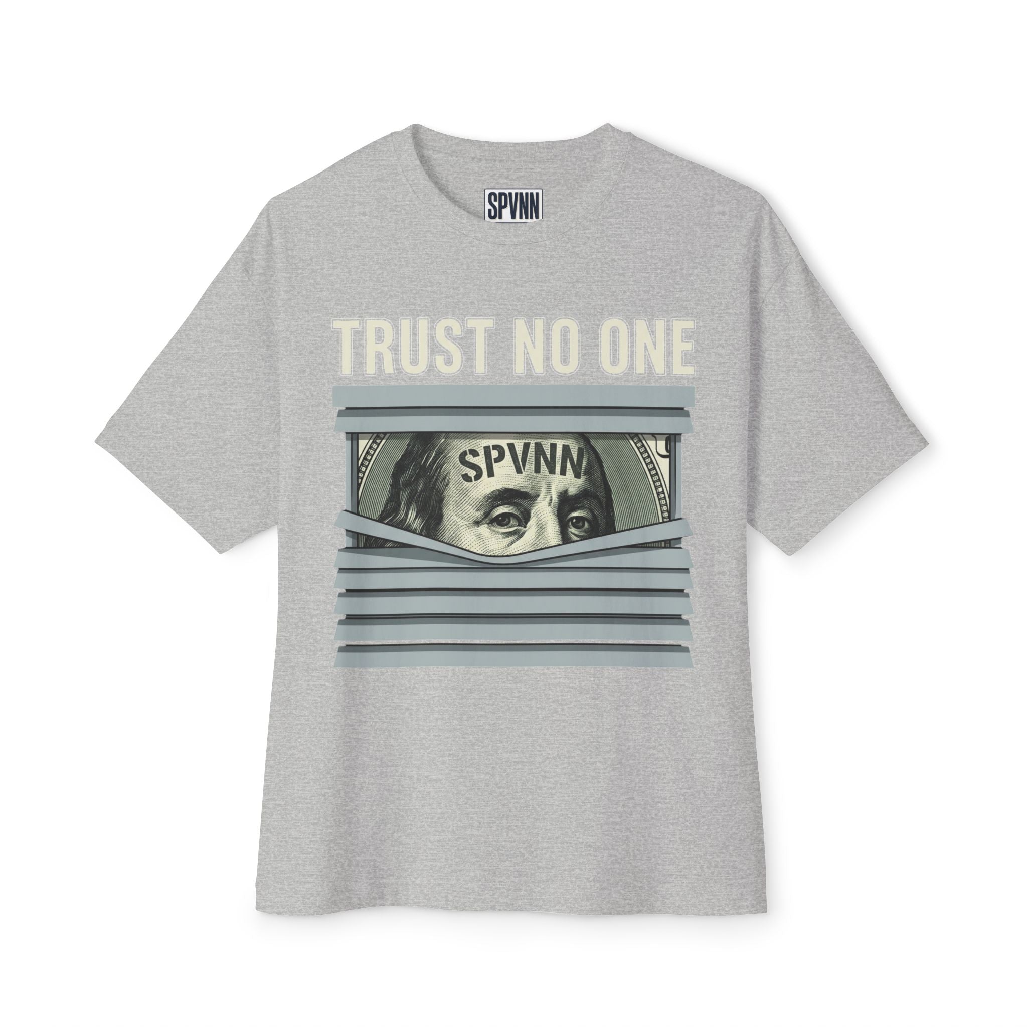 Trust No One Tee — Graphic Boxy T‑Shirt with Benjamin Franklin Money Peek