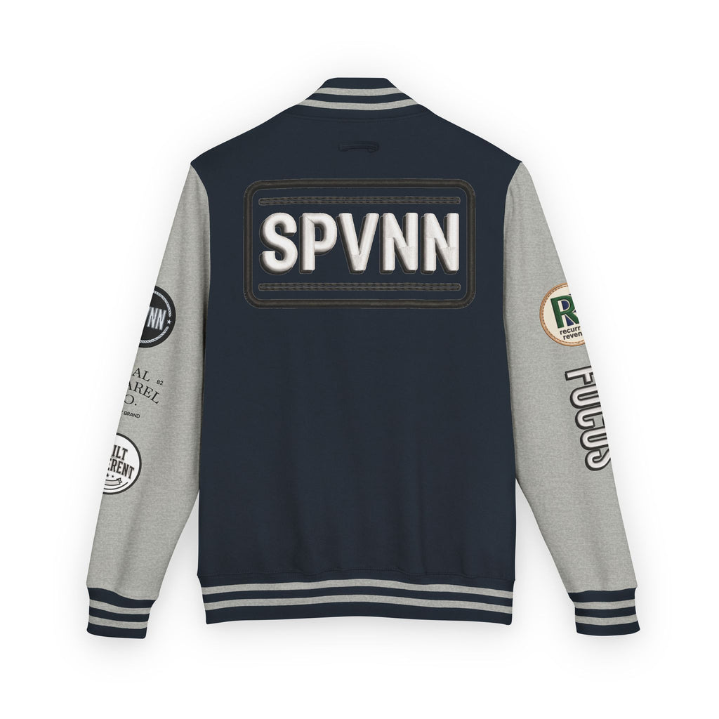 SPVNN Red & White Varsity Letterman Jacket – Embroidered Patch Logo