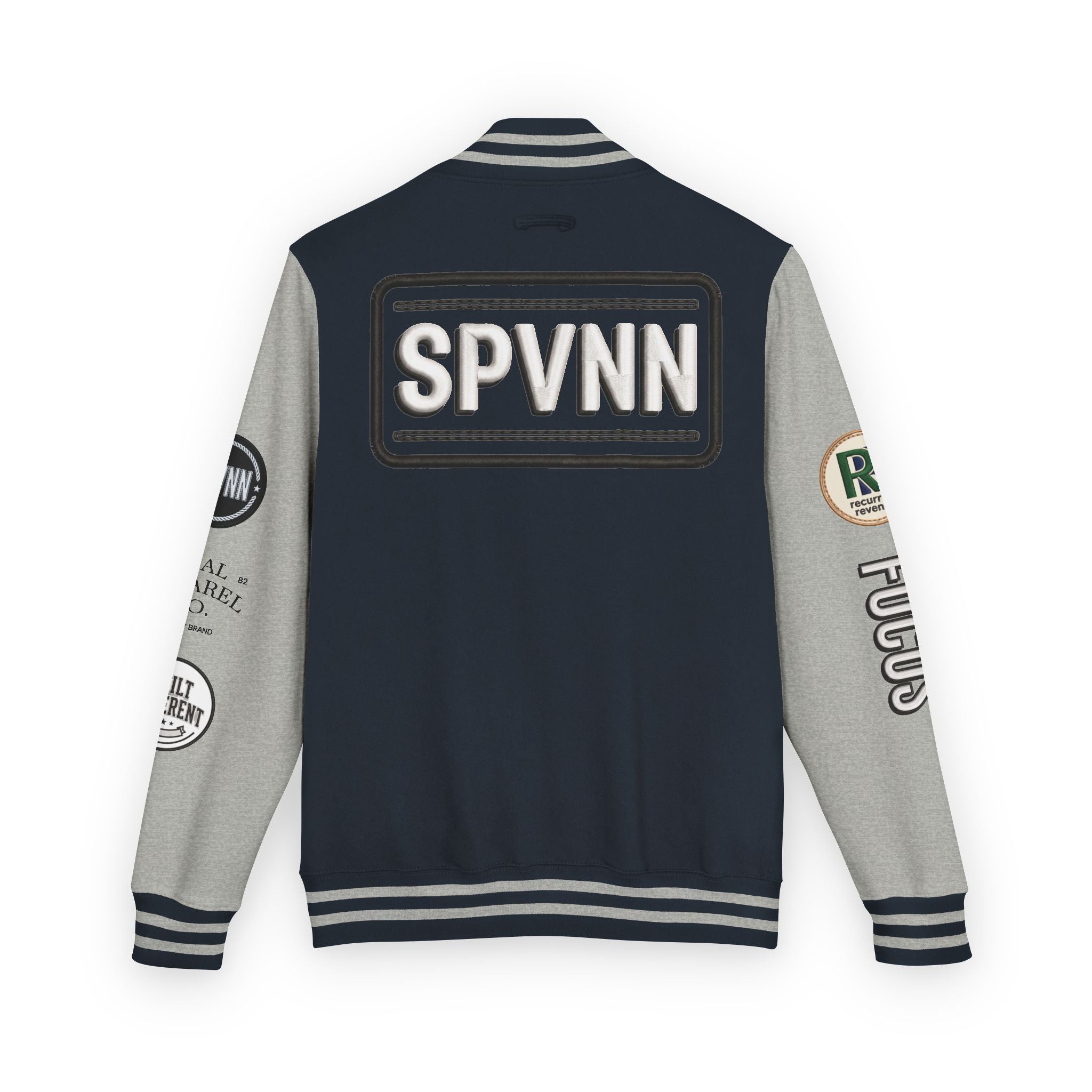 SPVNN Red & White Varsity Letterman Jacket – Embroidered Patch Logo