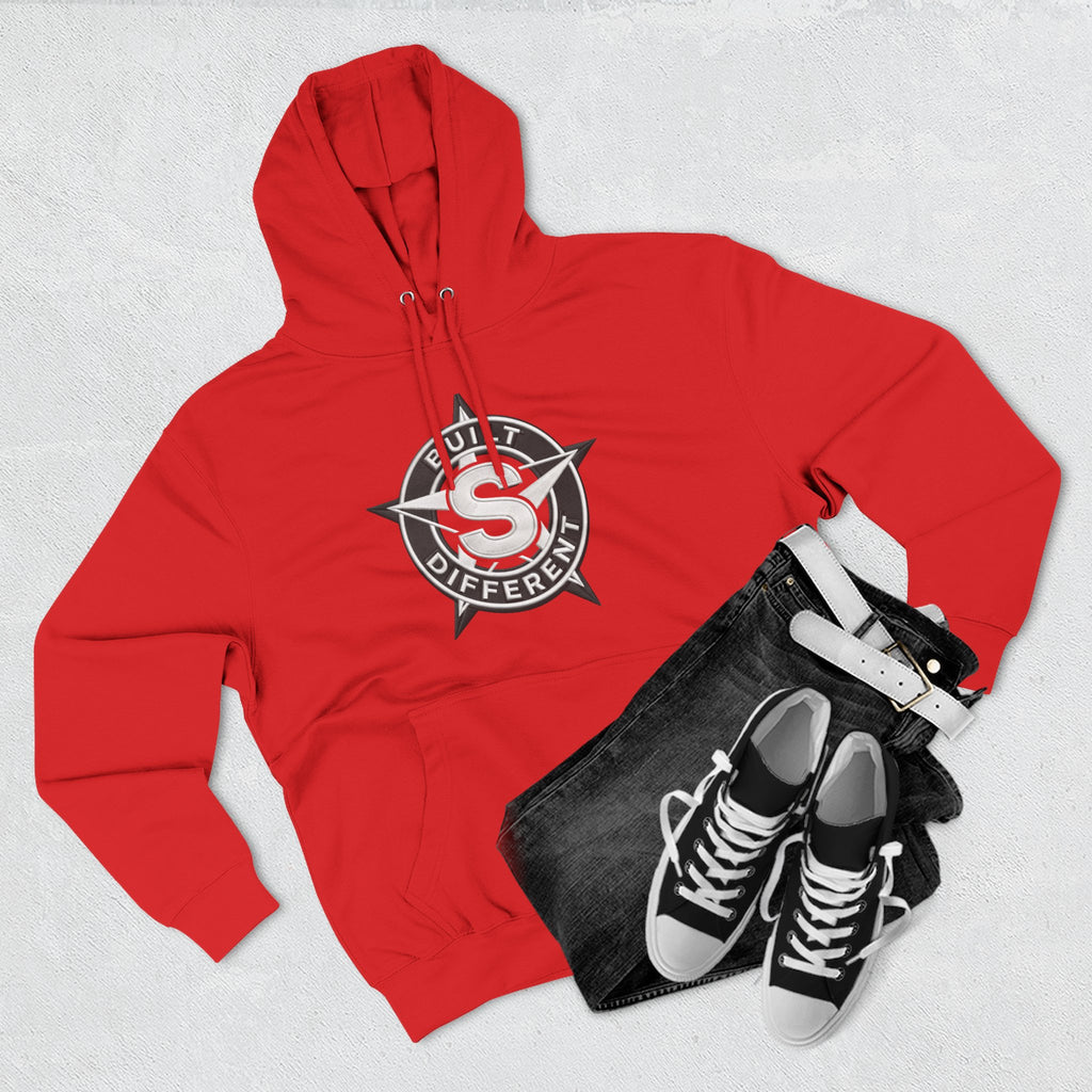 Built Different Logo Hoodie — Vintage Compass Emblem Fleece Hoodie