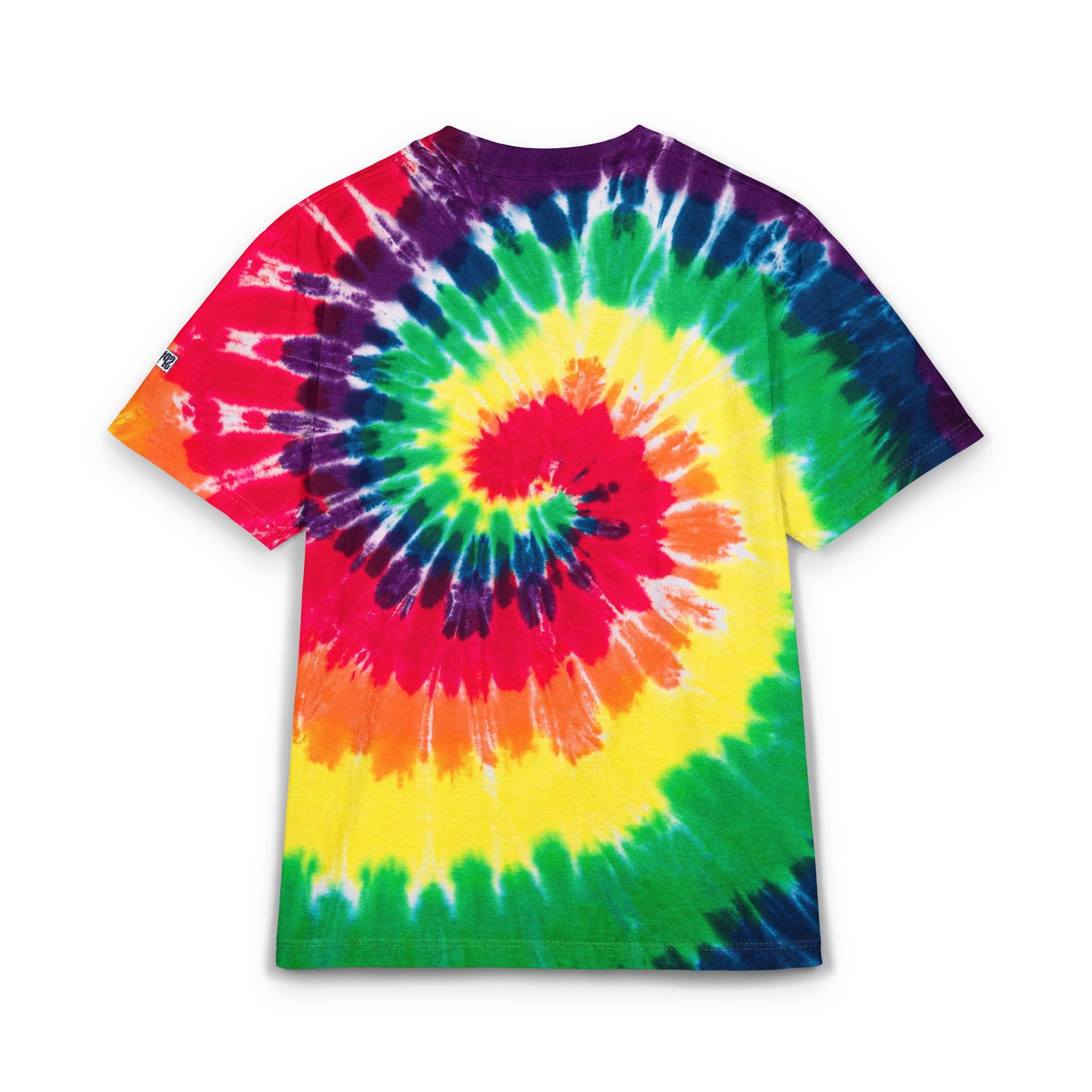 Tie-Dye Spiral Oversized T-Shirt — Rainbow Embroidered Chest Logo