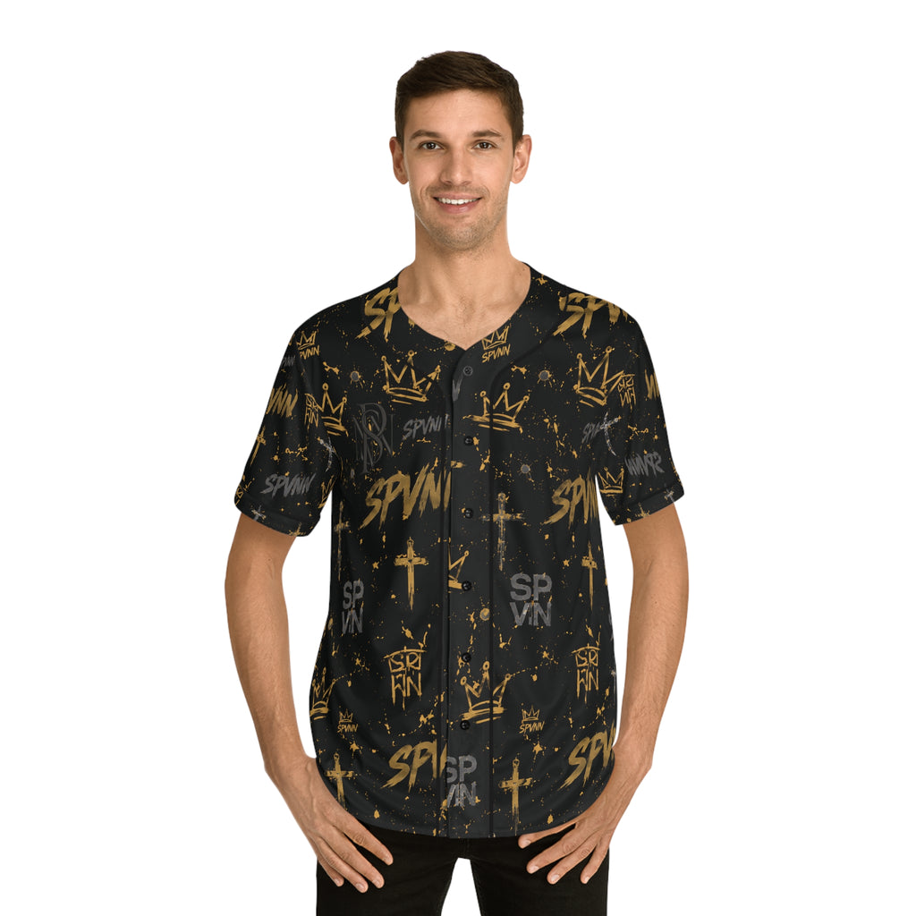 Built Different Baseball Jersey — Black & Gold All-Over Print