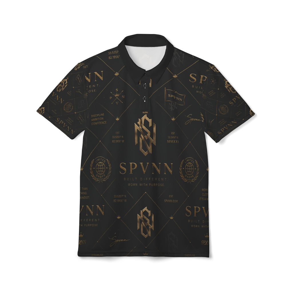 Luxury Monogram Polo Shirt — SPVNN Gold Emblem All-Over Print