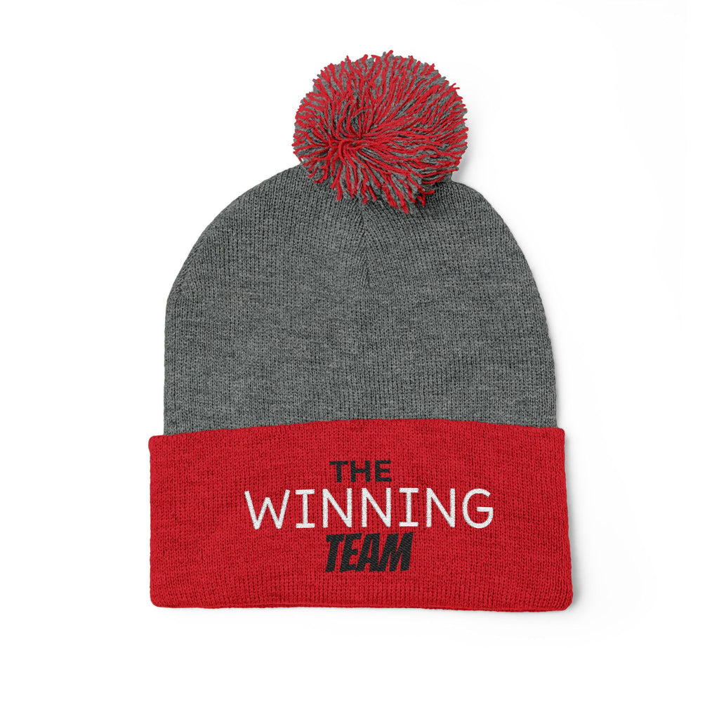 The Winning Team Pom-Pom Knit Cap — Embroidered Beanie