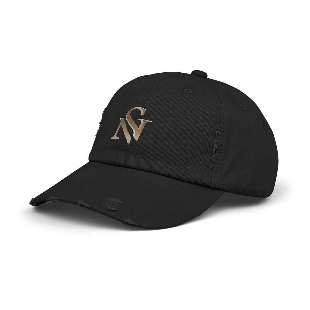 Distressed Black Baseball Cap with Gold 'SN' Monogram — Vintage Casual Hat