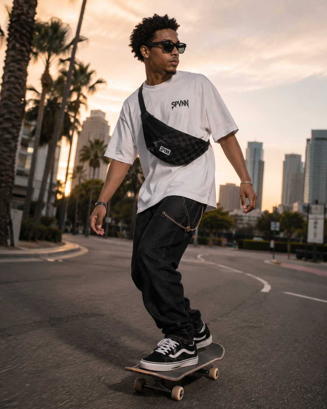 Checkerboard Black Large Fanny Pack