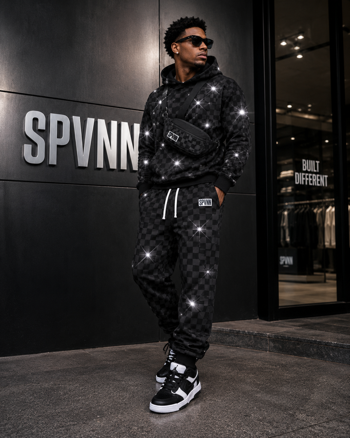 Black Checkered Athletic Sweatpants