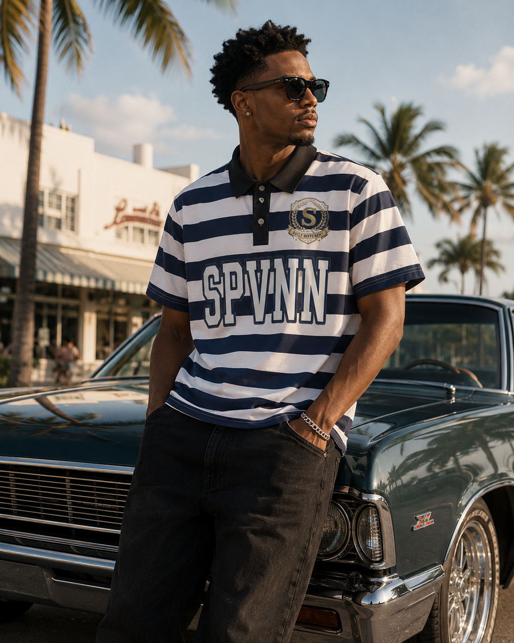 Striped 'SPVNN' Polo Shirt - Nautical Collegiate Rugby Style