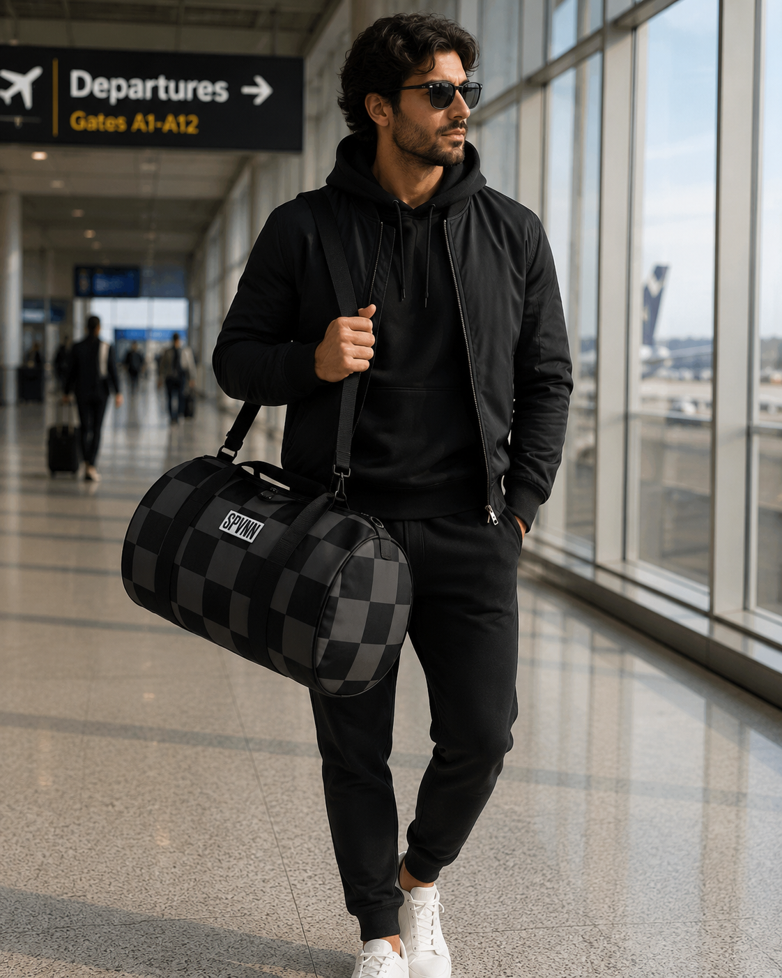 Black Checkerboard Duffel Bag