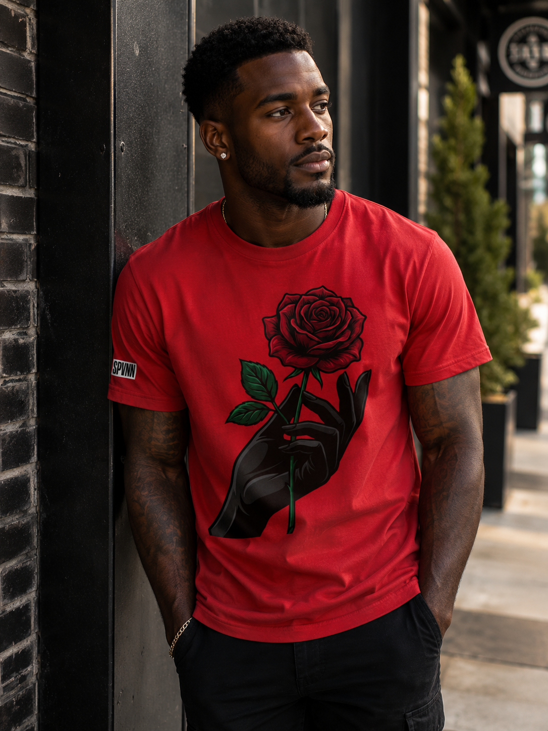 Rose & Hand Graphic Tee — Dark Aesthetic Floral T-Shirt