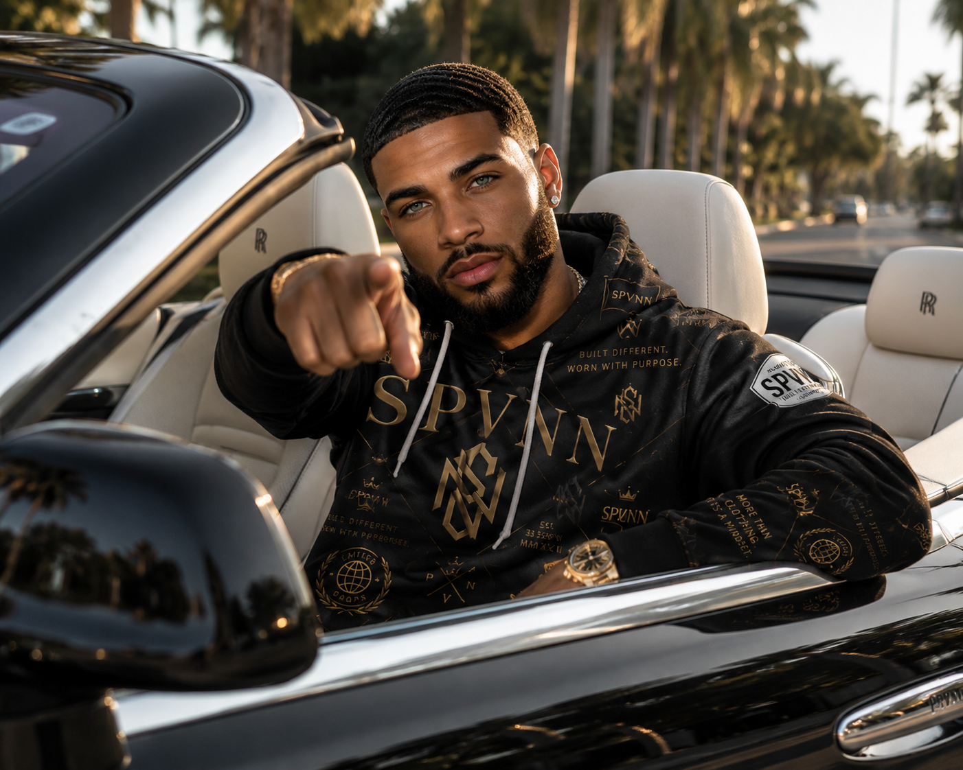 Hoodie — Black Gold SPVNN Logo All-Over Print Pullover